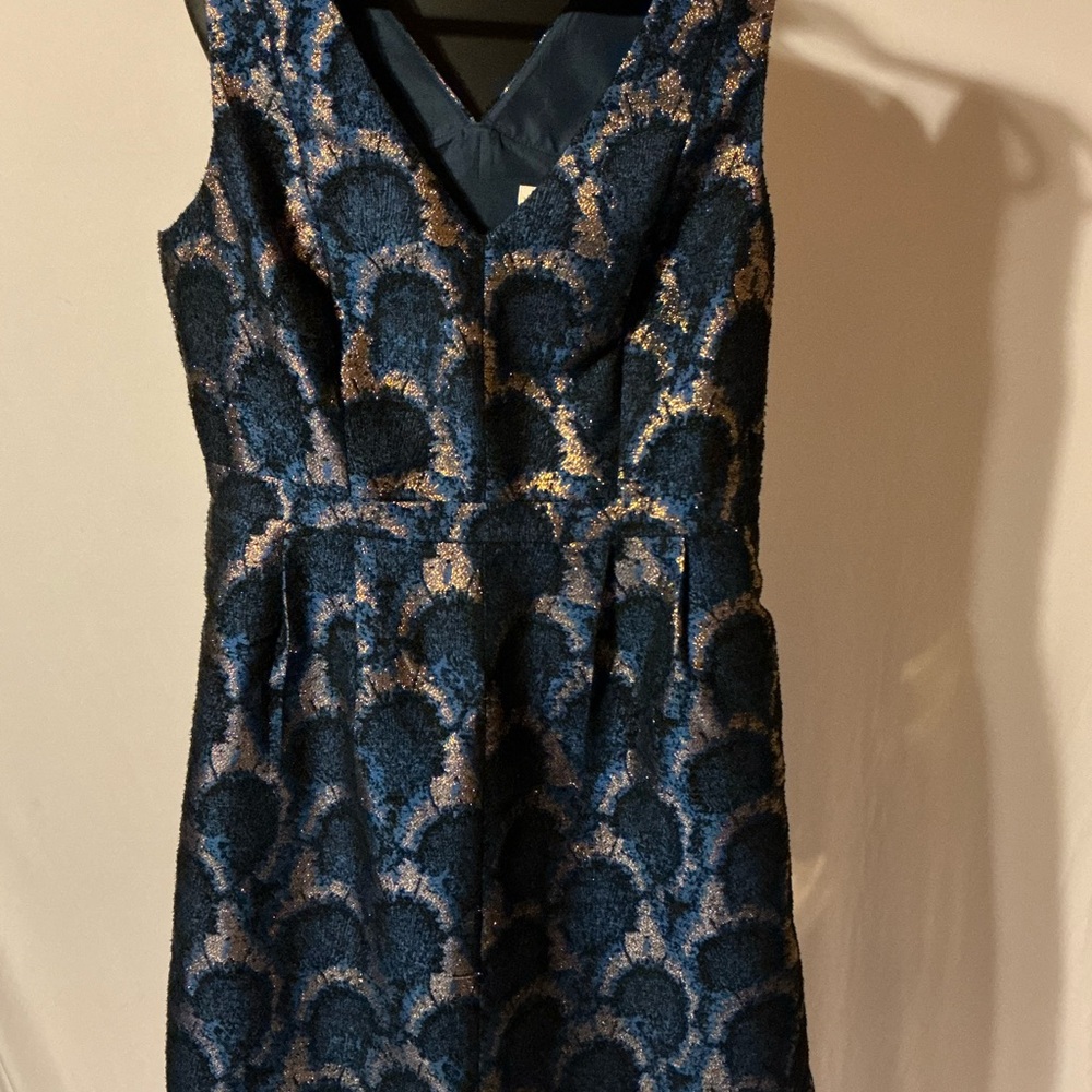 J. Crew Blue and Gold Patterned Mini Dress